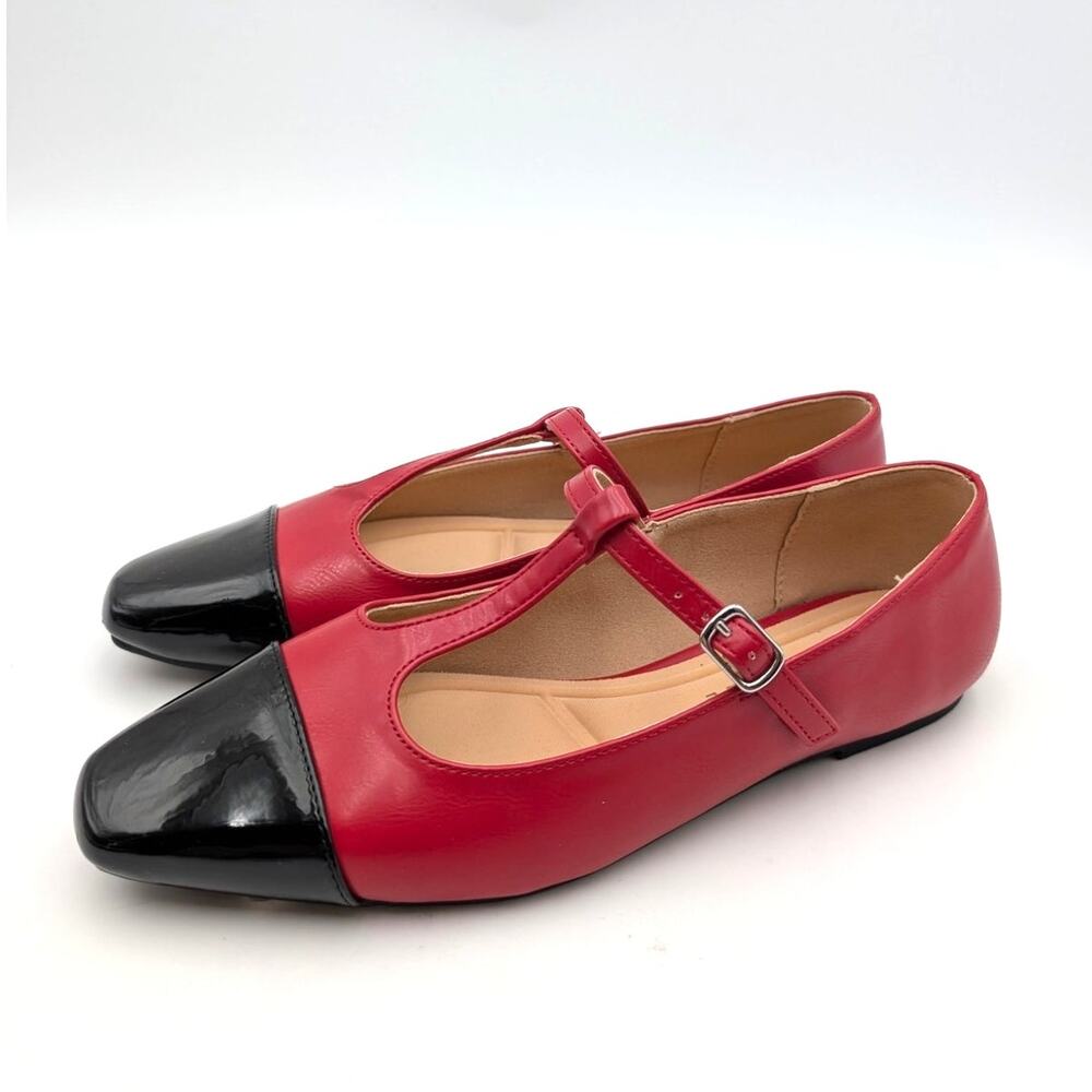 Journee Collection Thea T-Strap Flat Shoes Women's Red Size US6.5M EU37